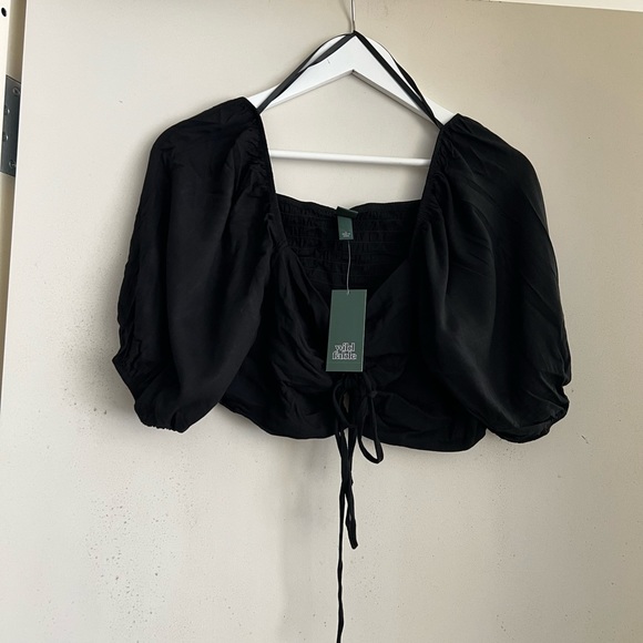Wild Fable Cropped Black Tie Front Top NWT - Picture 2 of 3